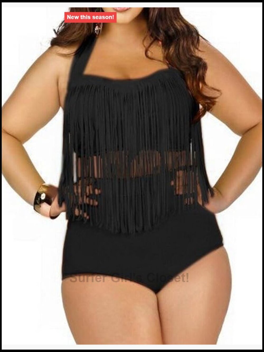 Plus Size High Waist Fringe Bikini Set Two Piece Swimwear